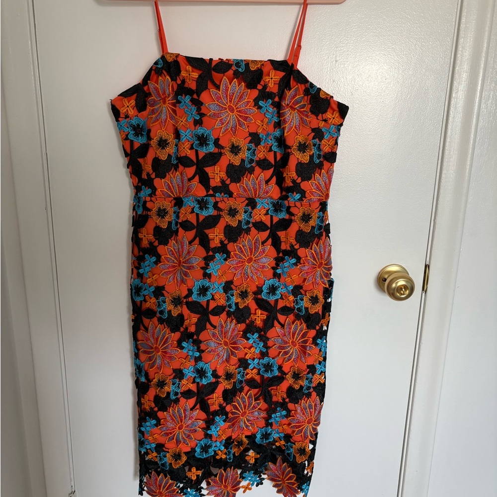 Floral Spaghetti Strap Dress - Black and Orange